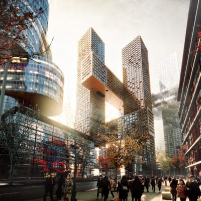 Les nordistes dessinent le ciel de Séoul (projet de BIG) Cross Tower Big 5 400x400