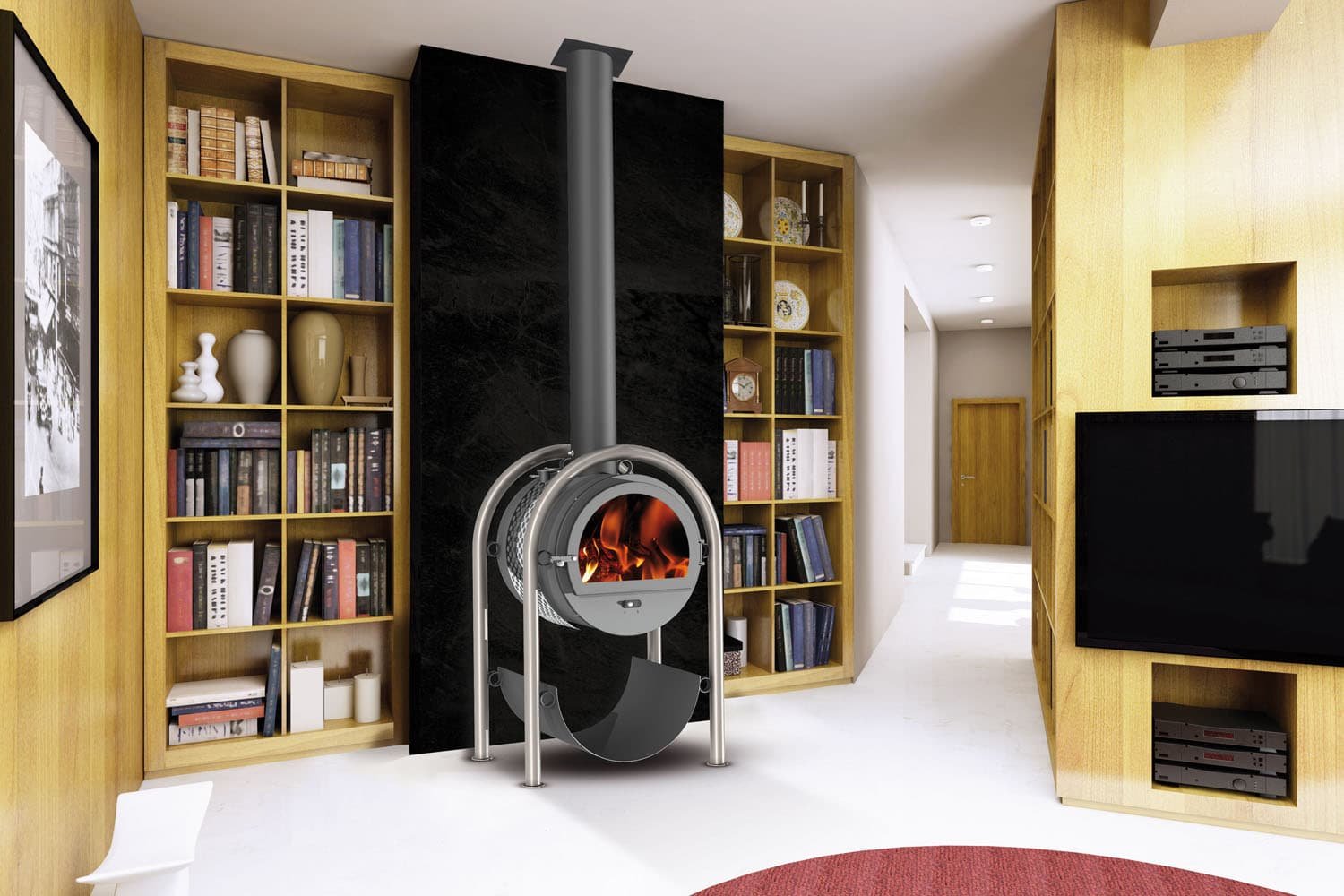 Produits du jeudi : Poêle Residential house interior. 3D render.