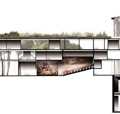 Projet de l'agence Rudy Ricciotti pour le Musée de la Romanité Musee Romanite Nimes Rudy Ricciotti 7 400x381