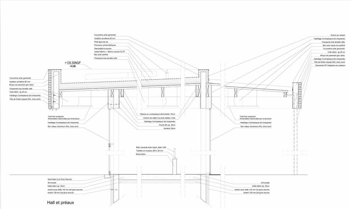 Groupe scolaire Les Deux Sources à Berlencourt le Cauroy par BplusB Architectures Groupe Scolaire Berlencourt Le Cauroy Bplusb Coupe Detail Preaul 1 1177x700
