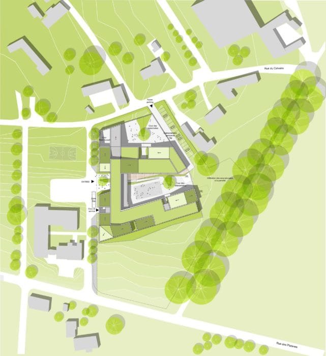 Groupe scolaire Les Deux Sources à Berlencourt le Cauroy par BplusB Architectures Groupe Scolaire Berlencourt Le Cauroy Bplusb Plan Masse 500 641x700