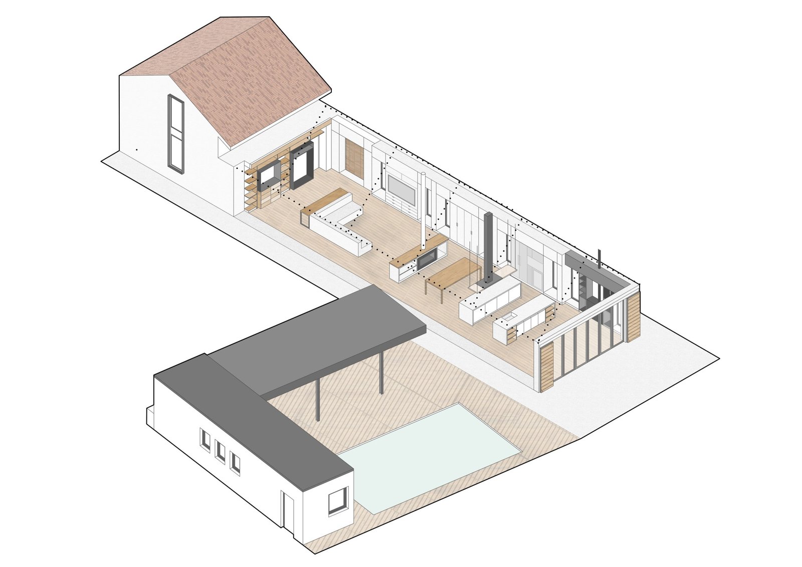 Une écurie reconvertie en maison saisonnière Zooco Estudio Maison Ecurie Axonometrie 2545x1800